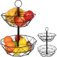 By Lille Vilde Panier à fruits et légumes, panier métallique noir, saladier à deux niveaux, style loft, 43 cm
