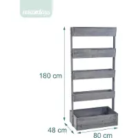 Relaxdays Jardin surélevé vertical , en bois, dimensions : 180 x 80 x 48 cm, jardinière surélevée à 5 bacs, jardinière à étages pour balcon ou terrasse, avec toile de paillage et accessoires, gris