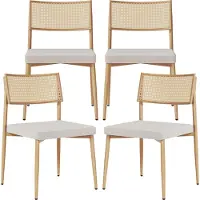 En.casa Chaise de salle à manger « Jördfjok » Lot de 4 chaises rembourrées avec structure métallique Revêtement textile aspect rotin/beige