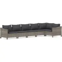 Syfax Salon de jardin 6 pcs avec coussins Gris Résine tressée