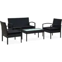 The Living Store Ensemble de salon de jardin 4 pièces avec coussins Poly Rattan Noir