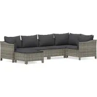 Syfax Salon de jardin 6 pcs avec coussins Gris Résine tressée