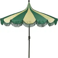 Mica Decorations Kim Parasol rayé avec sac de transport - Parasol droit 238 x Ø235 cm - Protection solaire pour jardin ou balcon - Polyester, acier - Vert foncé