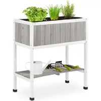 Relaxdays - Potager surélevé en bois, bac à fleurs sur pilotis, dimensions : 80,5 x 74 x 38 cm, jardin, balcon et terrasse, avec film plastique, gris-blanc