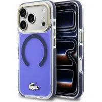 Lacoste Etui Shockproof Transparent Frosted Gold Logo MagSafe do iPhone 17 Pro marine (Apple iPhone 17 Pro), Coque pour téléphone portable, Transparent, Bleu, Or