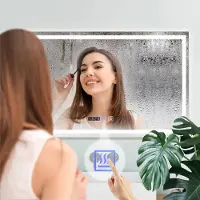 ZMH Miroir de salle de bain avec éclairage 100 x 60 cm Miroir mural IP44 avec horloge tactile Fonction anti-buée Miroir lumineux Intensité réglable 3000 K-6500 K