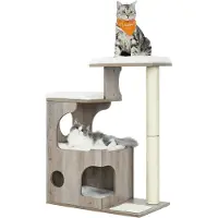 Feandrea Arbre à chat 3 surfaces de repos et grotte,revêtement lavable Greige