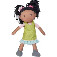 Haba Poup e douce Cari 30 cm - Lavable en machine avec robe verte, visage brod , yeux marron et couettes noires