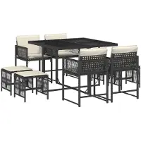 vidaXL Salon de jardin 9 pièces avec coussins noir poly rotin