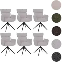 Mendler Ensemble de 6 chaises de salle à manger, modèle HWC-N11. Chaises pivotantes avec système de retour automatique, revêtues en tissu bouclé gris clair (350g/m²), pieds gris foncé