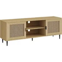 En.casa Meuble TV « Lukhomso » avec 2 portes 152 x 40 x 54 cm aspect chêne / aspect rotin