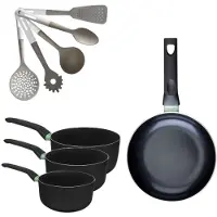 Fackelmann Batterie de cuisine avec 1 poêle 28 cm et 3 casseroles 16/18/20 cm et 5 ustensiles de cuisine Brandao Vario