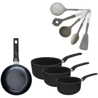 Fackelmann Batterie de cuisine avec 1 poêle 24 cm et 3 casseroles 16/18/20 cm et 5 ustensiles de cuisine Brandao Vario
