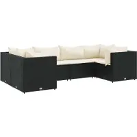 Syfax Salon de jardin 6 pcs avec coussins Noir Résine tressée