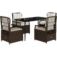 Syfax Ensemble à manger de jardin 5 pcs et coussins marron poly rotin