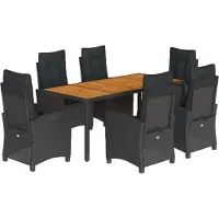 Syfax Ensemble à manger de jardin coussins 7pcs Noir Résine tressée