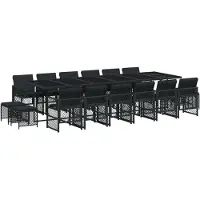 Syfax Ensemble à manger de jardin 17 pcs coussins noir résine tressée