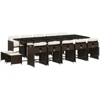 Syfax Ensemble à manger de jardin avec coussins 15 pcs marron rotin