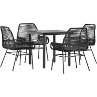 Syfax Ensemble à manger de jardin et coussins 5 pcs noir rotin verre