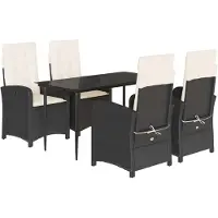 Syfax Ensemble à manger de jardin coussins 5pcs Noir Résine tressée