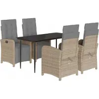 Syfax Ensemble à manger de jardin avec coussins 5pcs Beige poly rotin