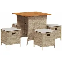 Syfax Ensemble à manger de jardin avec coussins 5pcs Beige poly rotin