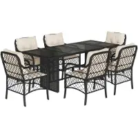 Syfax Ensemble à manger de jardin coussins 7pcs Noir Résine tressée