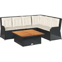 Syfax Salon de jardin 5 pcs avec coussins Noir Résine tressée