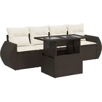 Syfax Salon de jardin avec coussins 5 pcs marron résine tressée