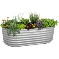 Relaxdays Jardinière surélevée , métal galvanisé, fleurs, plantes et légumes, H x l x P : 60 x 200 x 100 cm, jardinière ovale, gris clair