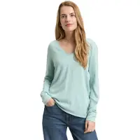 Tom Tailor Front Logo Coin V Neck Sweater Vert,Bleu 2XL Femme