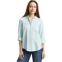 Tom Tailor With Slub Structure 1035247 Long Sleeve Blouse Bleu 38 Femme