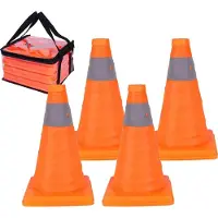 Relaxdays Pylônes , lot de 4, cônes de signalisation pliables, bandes réfléchissantes, cônes pliables, H x L x P : 30 x 19 x 19 cm, orange/argent