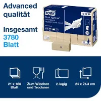 Tork Essuie-mains pliés Xpress Soft Natural Multifold 130299, 2 plis, pliage en zigzag, compatible H2, 21 paquets de 180 feuilles, 100 % papier recyclé, couleur naturelle