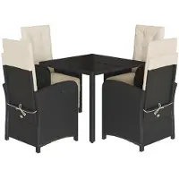 Syfax Ensemble à manger de jardin coussins 5pcs Noir Résine tressée