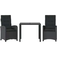 Syfax Ensemble à manger de jardin avec coussins 3 pcs Noir