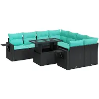 vidaXL Ensemble de salon de jardin 9 pièces avec coussins Noir Polyrotin Acacia