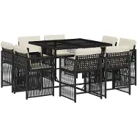 vidaXL Salon de jardin 9 pièces avec coussins noir poly rotin