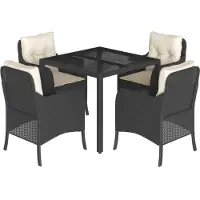 Syfax Ensemble à manger de jardin coussins 5pcs Noir Résine tressée