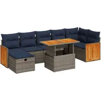vidaXL Ensemble de jardin canapé 8 pièces avec coussins Gris Poly rotin Acacia