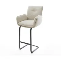 DELIFE Chaise-de-bar Nela-Flex Tissu tissé doux Beige Pied cantilever plat noir Noir