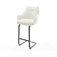 DELIFE Chaise-de-bar Alja-Flex Bouclé doux Beige Pied cantilever plat noir Noir Ressort ensaché