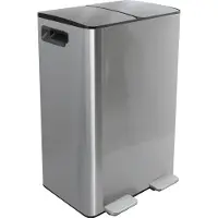 MSV spirella Poubelle Système de tri sélectif avec couvercle 60 L (2x30 litres) avec seau intérieur grandes poubelles Poubelle à pédale Acier inoxydable Argent