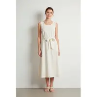 Woolrich pour femme. CFWWDR2020FRUT3043 Robe en lin mélangé avec ceinture beige (L), Casuel, Sans manches / bretelles, Lyocell
