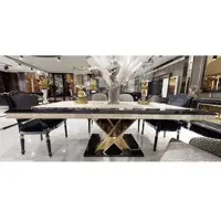 Casa Padrino Luxe Table de salle à manger Art Déco Blanc / Noir / Or - Table de salle à manger Art Déco - Meubles de salle à manger Art Déco - Qualité de luxe