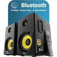 Majority - D40X - Enceintes actives de bibliothèque - Connexion Bluetooth - USB - AUX - RCA et optique - Amplificateur intégré - Haut-parleurs de basses de 4 pouces - Télécommande et panneau de