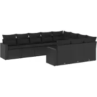 Syfax Salon de jardin 10 pcs avec coussins noir résine tressée