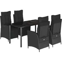 Syfax Ensemble à manger de jardin coussins 5pcs Noir Résine tressée