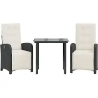 Syfax Ensemble de bistro 3 pcs avec coussins noir résine tressée