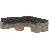 Syfax Salon de jardin 11 pcs avec coussins gris résine tressée